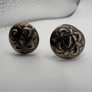 Vintage Sterling Silver Cufflinks – Fleur-de-Lis Geometric Design